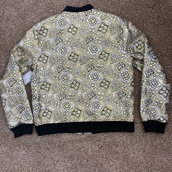 NWT Equipment Abbot Gold Metallic Jacquard Bomber Jacket Womens M - Picture 6 of 8